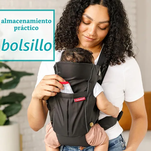 Vista 2 de Infantino Swift Classic Carrier con bolsillo, 2 formas de llevar negro con babero Wonder y bolsillo frontal de almacenamiento Essentials, correa