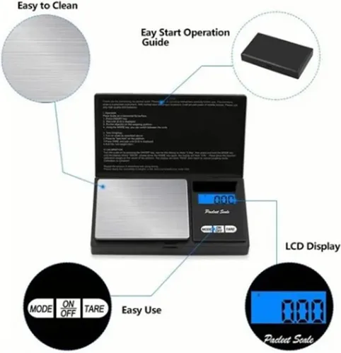 Vista 2 de Mini báscula digital de bolsillo, báscula de bolsillo de precisión con peso de calibración de 3.53 oz, 7.05 oz x 0.00 oz, báscula digital de gramos
