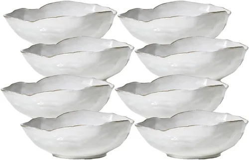 Vista 10 de Serene Spaces Living Juego de 4 cuencos de cerámica esmaltada extra pequeños con borde de forma libre, centro de mesa para bodas vintage, eventos