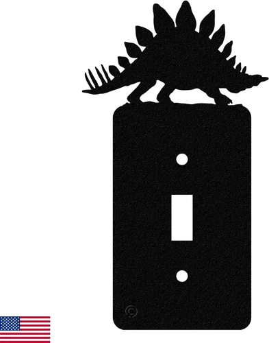 Vista 31 de Brachiosaurus Dinosaur - Placa de pared dúplex individual (potencia única, negro) American Steel Decorative Electrical Covers, 1-gang Outlet