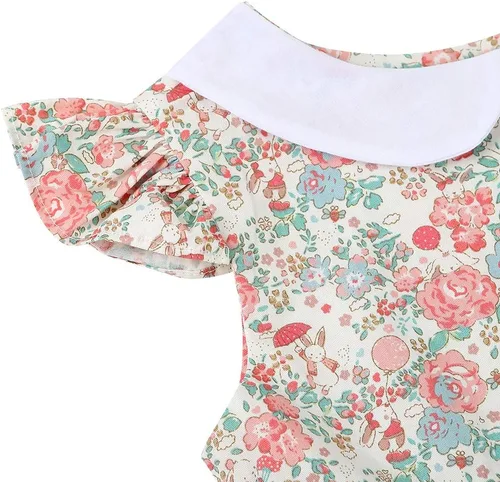 Vista 4 de Vestido casual de algodón con estampado floral vintage para niñas 2T-12, para primavera, verano, otoño, ropa de Pascua