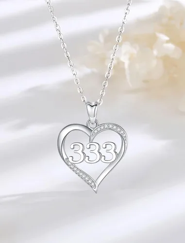 Vista 2 de INFUSEU Collares de plata de ley con números de ángel para mujeres y niñas, joyería de numerología, tu número de la suerte