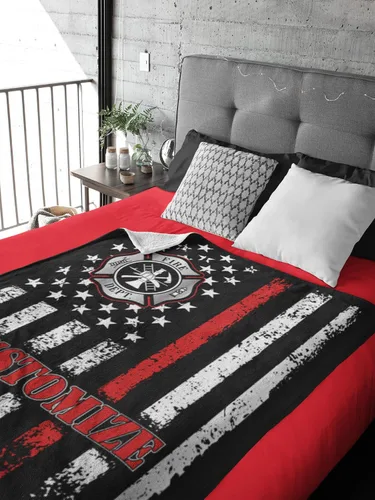 Vista 3 de Manta de bombero personalizada acogedora Manta personalizada para cama infantil Decoración de dormitorio de bombero Manta de forro polar suave