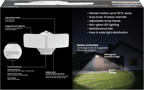 Vista 2 de Feit Electric Luz de inundación LED con sensor de movimiento, luz de seguridad de doble cabezal de 2000 lúmenes, 5CCT (2700K-6500K), luz al aire