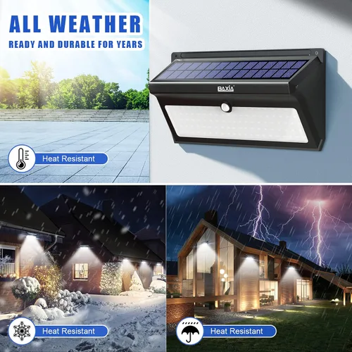 Vista 9 de Luces solares impermeables para exteriores, 100 LED, sensor de movimiento de seguridad, luces solares para exteriores, para puerta delantera, patio