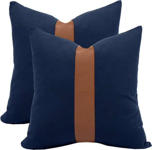 Vista 16 de Juego de 2 fundas de almohada negras y marrones de 18 x 18 pulgadas, fundas de almohadas modernas con rayas estilo granja para sofá, sala de estar
