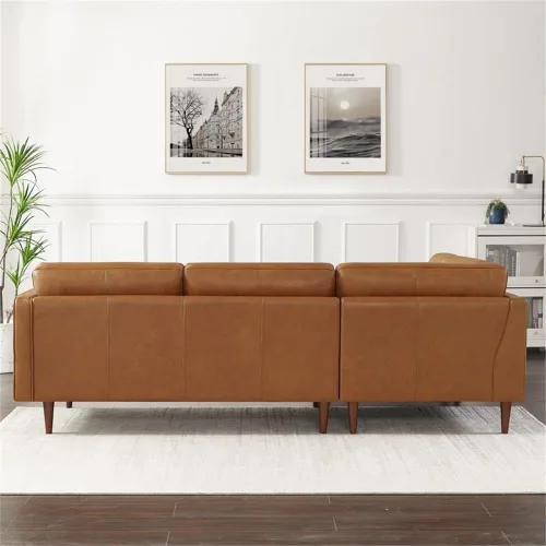Vista 7 de ASHCROFT Lucille - Sofá modular esquinero de cuero moderno para sala de estar, color marrón coñac