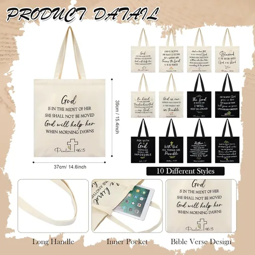 Vista 2 de Locmeo 12 bolsas de regalo cristianas para mujeres, bolsas de mano con versículos de la Biblia, regalo inspirador estético de las escrituras