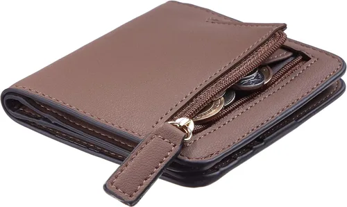 Vista 2 de Gostwo - Cartera compacta de piel genuina de lujo para mujer con bloqueo de RFID y ventana de identificación