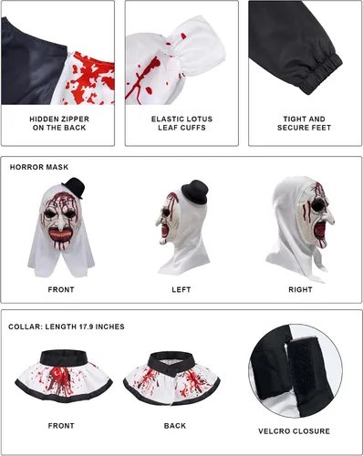 Vista 6 de Disfraz de payaso de Halloween Art the Cosplay Body Mask para fiesta de Rojo
