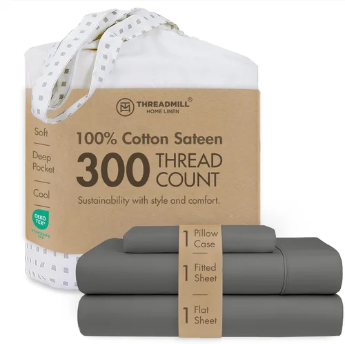 Vista 60 de Threadmill Juego de sábanas de algodón Twin Sábanas 100% algodón para cama tamaño Twin Juego de sábanas de satén jacquard damasco con bolsillo