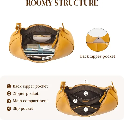 Vista 5 de S-ZONE Bolsos de hombro de cuero de grano superior para mujer Hobo Crescent Bag Bolso de mano