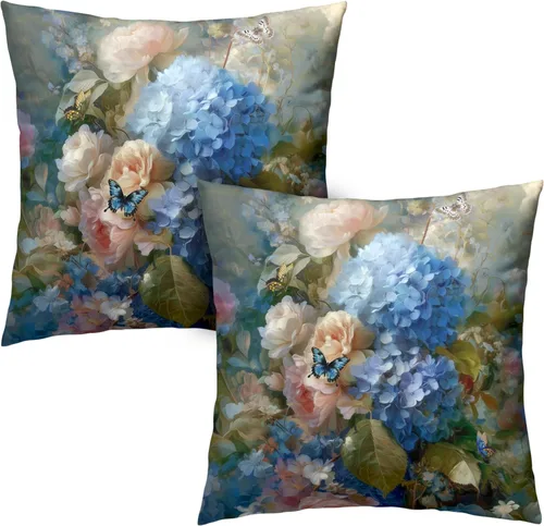 Vista 75 de Juego de 2 fundas de almohada abstractas bohemias de 16 x 16 pulgadas, modernas fundas de almohada de mediados de siglo, diseño de hojas verdes