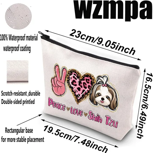 Vista 2 de WZMPA Divertida bolsa de cosméticos Shih Tzu Shih Tzu, regalo para amantes de la paz y amor Shih Tzu, bolsa de maquillaje con cremallera, bolsa