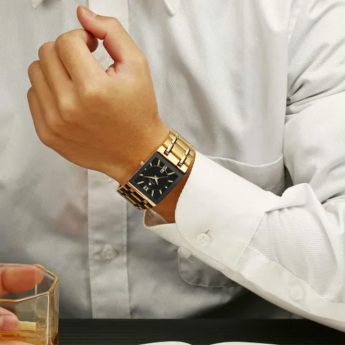 Vista 4 de Relojes cuadrados para hombres y mujeres de acero inoxidable para hombre cuadrado reloj con fecha impermeable analógico cuarzo moda negocios casual