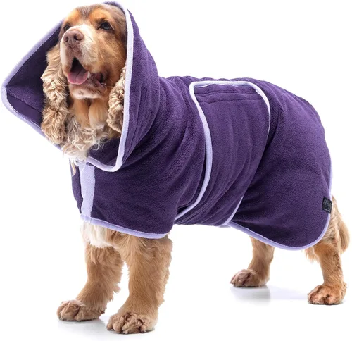 Vista 14 de Lucky Pooch® Bata de baño para perro, lujosa bata de baño para perro, ultra absorbente, ¡seca a tus perros en minutos! Doble capa, toalla súper Ámbar