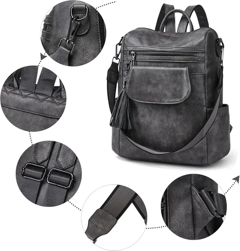 Vista 4 de OPAGE Mochila de cuero para mujer, diseño de moda, bolsos de hombro para mujer, mochila de viaje con pulsera