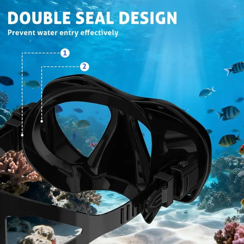 Vista 5 de Scuba Mask Adults, Diving mask, Snorkel Swimming Goggles with Nose Cover for Youth, Free Diving Mask, Panoramic HD Tempered Glass Snorkeling Gear