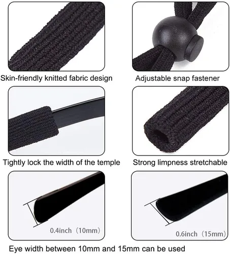 Vista 5 de 2-Pack Universal Eyeglasses Strap Adjustable Lanyard Eyewear Retainer, 24" Negro