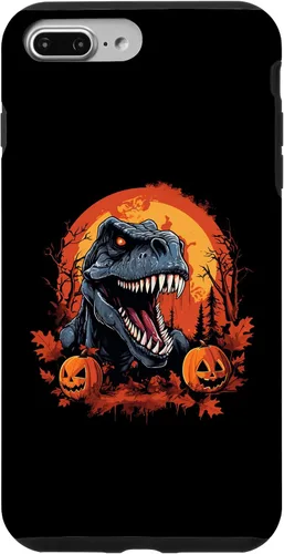 Vista 9 de Carcasa espeluznante de Halloween para iPhone 14, diseño de dinosaurio T Rex calabaza