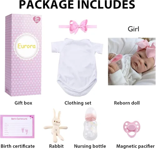 Vista 5 de EURORA Muñecas Reborn Baby Girl de 18 pulgadas, cuerpo de silicona de vinilo, muñecas de bebé Reborn con ropa y biberones, regalo para niños a