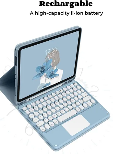 Vista 4 de Funda de teclado para iPad Mini - Funda de piel delgada con teclado desmontable Touchpad, soporte para lápices, color verde menta