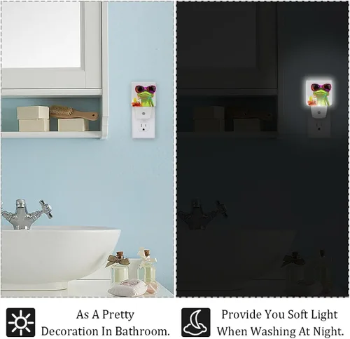 Vista 5 de Gafas de sol de rana de vacaciones con luces nocturnas enchufables a la pared, sensor automático decorativo del atardecer al amanecer, luces