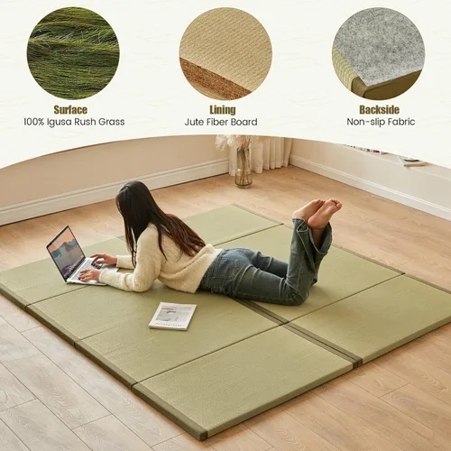 Vista 4 de HAGiHARA Tapete de tatami japonés, tapete plegable portátil de hierba Rush, colchón de futón tradicional para meditación, yoga, dormir o uso
