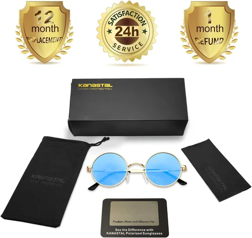 Vista 32 de KANASTAL Gafas de sol redondas polarizadas para mujeres y hombres, estilo hippie con protección UV400