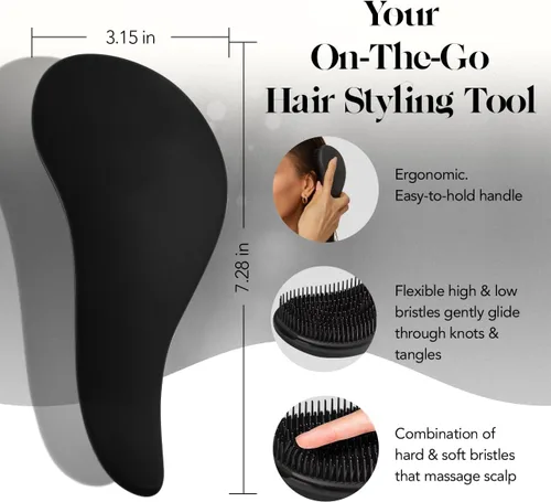 Vista 2 de Kitsch Cepillo desenredante - Cepillo suave para todo tipo de cabello - Negro Flexible Bristles for All Hair Types - Dry or Wet Detangling Hair