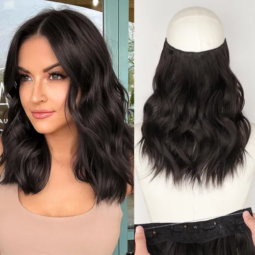 Vista 66 de KooKaStyle - Extensiones de cabello con hilo invisible, diadema transparente, ajustables, 4 clips fijadores, cabello largo y ondulado de 12