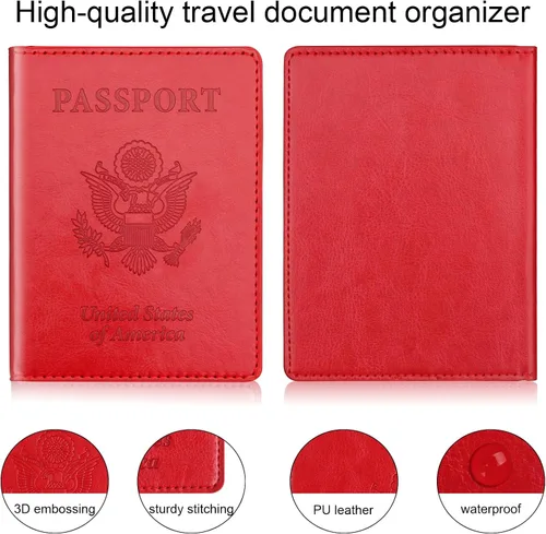 Vista 4 de Herain Soporte para pasaporte, funda para pasaporte, cartera para pasaporte, para mujeres y hombres, funda de pasaporte, protector de libreta