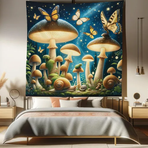 Vista 146 de Ambesonne Tapiz hippie, abrazo de hongos de ensueño y árbol de la vida místico y mandal verde, decoración de tela para colgar en la pared