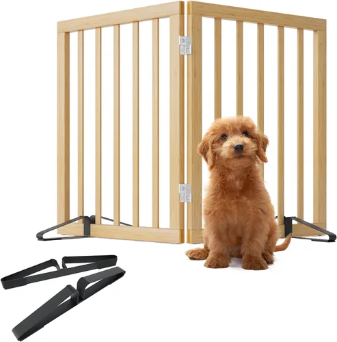Vista 11 de Puerta plegable negra para mascotas de 18-55 pulgadas para escaleras y puertas, valla de puerta para cachorros