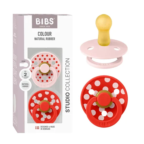 Vista 17 de BIBS Chupete de lunares de color, 0-6 meses, paquete de 2, flor y manzana Blossom / Candy Apple