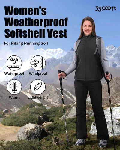 Vista 6 de 33,000ft Chaleco de correr para mujer, con forro polar, con cremallera, resistente al viento, ligero, chalecos softshell de ropa exterior para golf