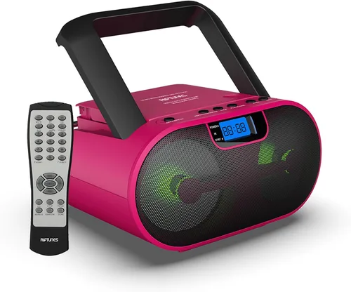 Vista 9 de Riptunes Reproductor de CD portátil Boombox AM FM Radio, Bluetooth, USB, entrada auxiliar, MP3 CD sonido estéreo con refuerzo de graves, luces