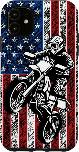 Vista 8 de Funda vintage con bandera estadounidense para iPhone 16 Motocross Dirt Bike