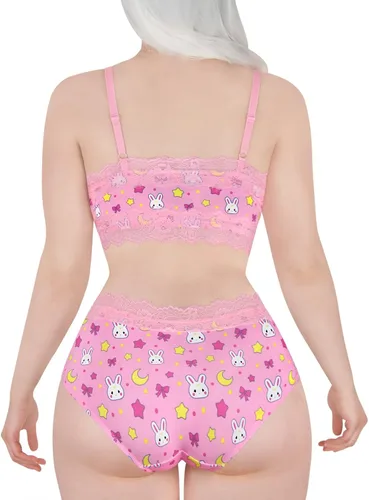 Vista 3 de Littleforbig Conjunto de ropa de dormir de encaje para mujer, ropa de dormir con tirantes y pantalones cortos, lencería bralette conjunto de ropa