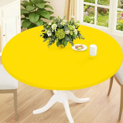 Vista 12 de Smiry Mantel Redondo de Spandex, Manteles Elásticos Ajustados Lavables para Mesas de 18"-24", Cubierta de Mesa de Pícnic Elástica Impermeable