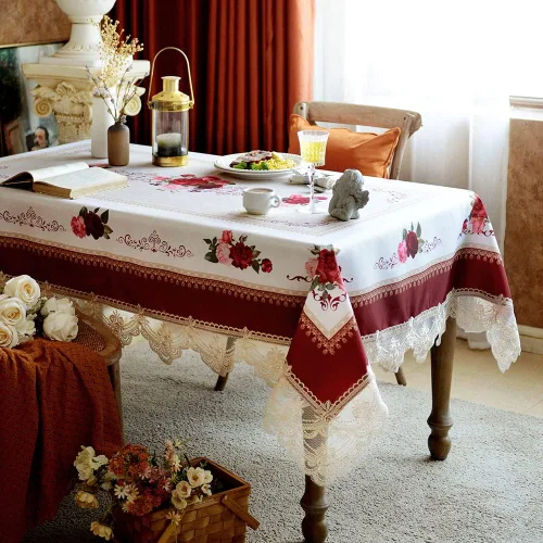 Vista 13 de SUTAVIA Mantel de Mesa Bordado con Encaje, Cubierta de Mesa Rectangular Estilo Granja, Mantel de Macramé Clásico Oblongo con Decoración Floral