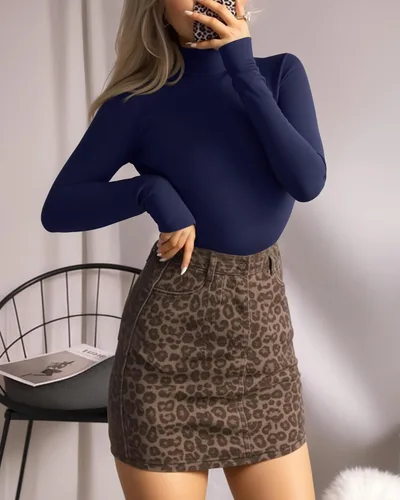 Vista 88 de MANGOPOP - Enterizo para mujer, manga larga, cuello de tortuga, cuello alto falso, estilo top