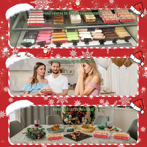 Vista 5 de Paquete de 100 mini moldes para pan de Navidad con tapas, mini moldes para pasteles con tapas y cucharas, moldes de papel de aluminio de 6.8 onzas
