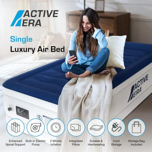 Vista 2 de Active Era Colchón de aire individual de 21 pulgadas con bomba integrada y almohada elevada, resistente a pinchazos, cama inflable impermeable