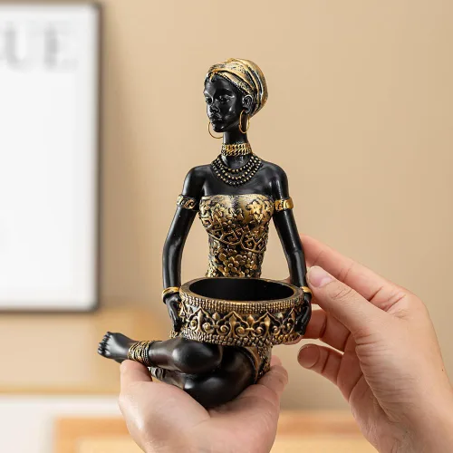 Vista 3 de Rayberro African Women Sculpture,7.48" Black Women Figurine Home Decor Tribal Lady African American Women Statue,Storage Decoration,Collectible