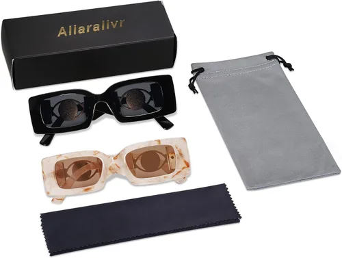 Vista 5 de Allarallvr Y2K Small Rectangle Chunky Frame Sunglasses for Women Men Retro Trendy Metal Square Sun Glasses AR82074