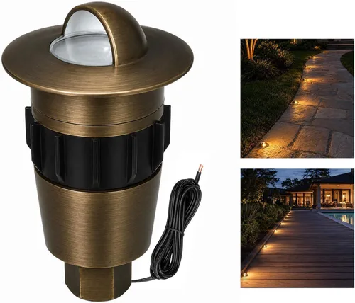 Vista 12 de Gardenreet Mini Brass Low Voltage Well Light, 12V IP65 Drive-Over, 1 Pack Bronce Uplight