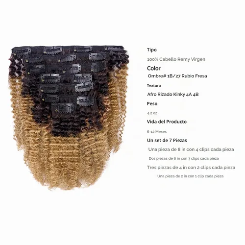 Vista 2 de Anrosa Kinkys - Extensiones de cabello humano rizado con clip, 3C 4A, extensiones de cabello natural afro rizado con clip, extensiones de cabello