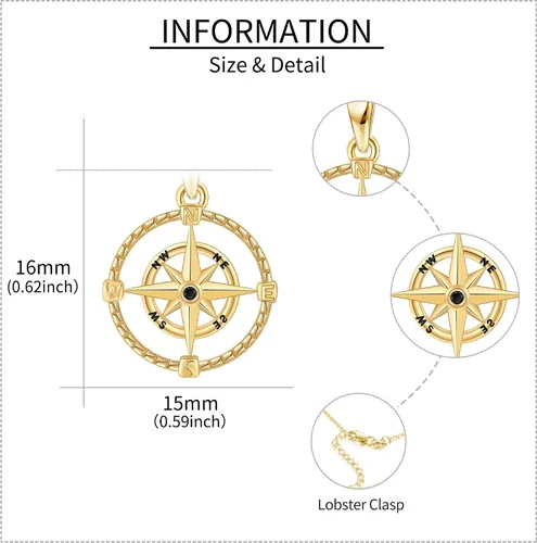 Vista 4 de Collar con brújula celta de oro real de 14 quilates, collar con colgante de siga tu brújula, regalos de joyería de oro macizo para mujer