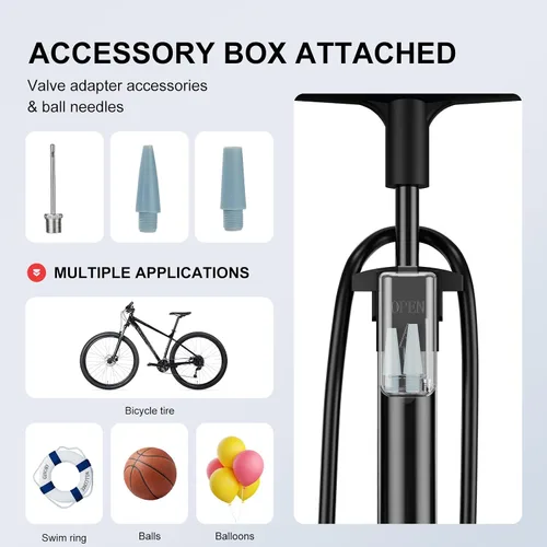 Vista 5 de Bike Pump, 25” Height Full Size Bicycle Pump with 160 PSI High Pressure, Bike tire Pump with Presta and Schrader Valve, Bike Air Pump for Bike
